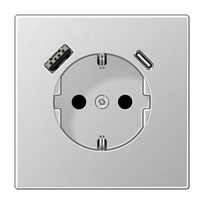 Розетка Jung LS серия алюминий SCHUKO® с USB-интерфейсом с 1 гнездо USB типа A и 1 гнездо USB типа C LS серия алюминий AL1520-15CA-L