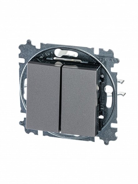 Выключатель ABB Levit сталь / дымчатый чёрный двухклавишный 2CHH590545A6069 3559H-A05445 69W