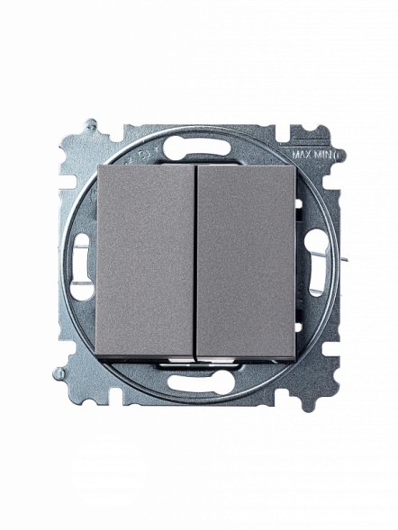 Выключатель ABB Levit сталь / дымчатый чёрный двухклавишный 2CHH590545A6069 3559H-A05445 69W