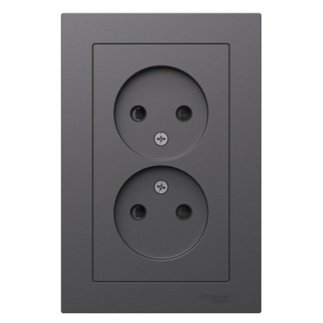 ATN001422 Atlasdesign РОЗЕТКА двойная без заземления со шторками,16А, в сборе, БАЗАЛЬТ Schneider Electric