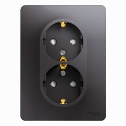 Розетка двойная с заземлением со шторками,16А, 250В, в сборе Schneider Electric Glossa Графит GSL001326