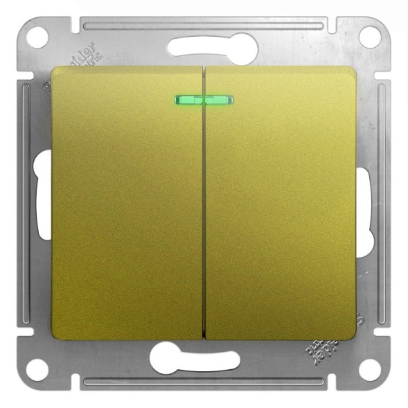 2-клавишный Выключатель с подсветкой,сх.5а,10AX, механизм Schneider Electric Glossa Фисташковый GSL001053