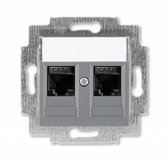 Розетка телефонная ABB Levit сталь двойная 2хRJ45 категория 6 2CHH296118A6069 5014H-A61018 69W