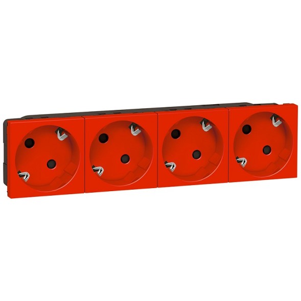 Розетка Legrand Mosaic красная 4Х2к+З немецкий стандарт 45° 077274