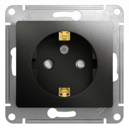 Розетка с заземлением со шторками, 16А, механизм Schneider Electric Glossa Антрацит GSL000745