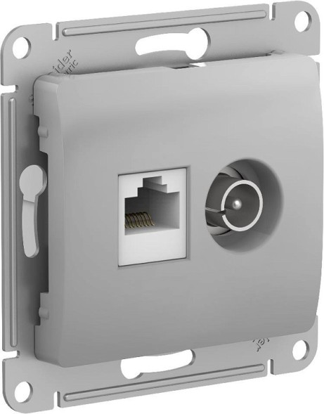 Розетка двойная ТВ + компьютерная RJ45, кат. 5Е, механизм Schneider Electric Glossa Алюминий GSL000389