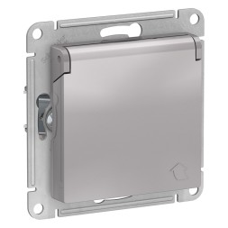 Розетка Schneider Electric Atlasdesign Алюминий с заземлением со шторк. с крышкой, 16А, IP20, механизм ATN000346