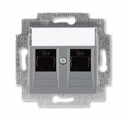 Розетка телефонная ABB Levit сталь двойная 2хRJ45 категория 5e 2CHH295118A6069 5014H-A51018 69W