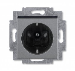 Розетка ABB Levit сталь / дымчатый чёрный с заземлением со шторками 16А 2CHH203457A6069 5520H-A03457 69W