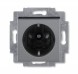Розетка ABB Levit сталь / дымчатый чёрный с заземлением со шторками 16А 2CHH203457A6069 5520H-A03457 69W