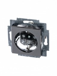 Розетка ABB Levit сталь / дымчатый чёрный с заземлением со шторками 16А 2CHH203457A6069 5520H-A03457 69W