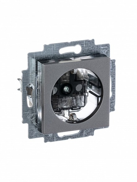 Розетка ABB Levit сталь / дымчатый чёрный с заземлением со шторками 16А 2CHH203457A6069 5520H-A03457 69W
