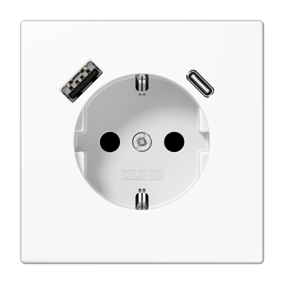 Розетка Jung LS серия белая SCHUKO® с USB-интерфейсом с 1 гнездо USB типа A и 1 гнездо USB типа C LS серия белая LS1520-15CAWW