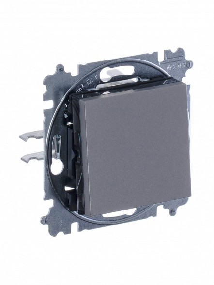 Переключатель ABB Levit сталь / дымчатый чёрный перекрёстный одноклавишный 2CHH590745A6069 3559H-A07445 69W