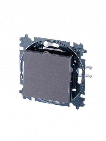 Переключатель ABB Levit сталь / дымчатый чёрный перекрёстный одноклавишный 2CHH590745A6069 3559H-A07445 69W