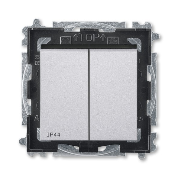 Выключатель ABB Levit серебро / дымчатый чёрный двухклавишный IP44 2CHH595940A4070 3559H-A05940 70