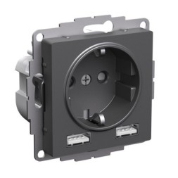ATN001430 Atlasdesign РОЗЕТКА 16А с 2 USB A+A, 5В/2,4А, 2х5В/1,2А, механизм, БАЗАЛЬТ Schneider Electric