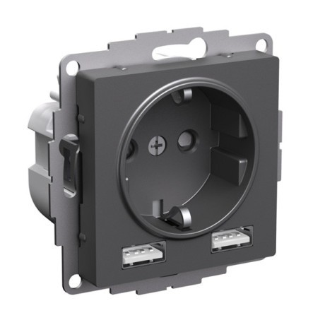 ATN001430 Atlasdesign РОЗЕТКА 16А с 2 USB A+A, 5В/2,4А, 2х5В/1,2А, механизм, БАЗАЛЬТ Schneider Electric