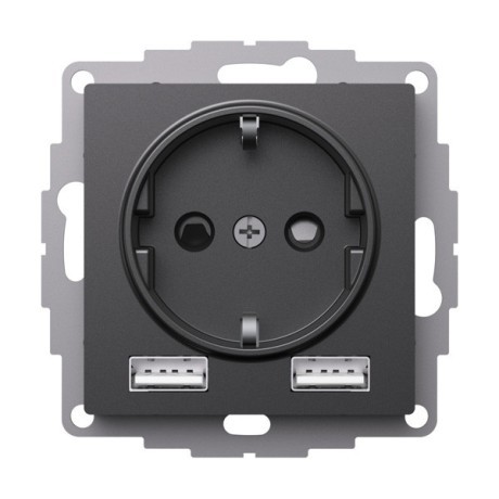ATN001430 Atlasdesign РОЗЕТКА 16А с 2 USB A+A, 5В/2,4А, 2х5В/1,2А, механизм, БАЗАЛЬТ Schneider Electric
