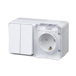 ATN540174 Atlasdesign Profi54 О/У БЛОК: РОЗTЕТКА з/к со шторками 16А 250B, ВЫКЛЮЧАТЕЛЬ 2-клав.10А, БЕЛЫЙ Schneider Electric