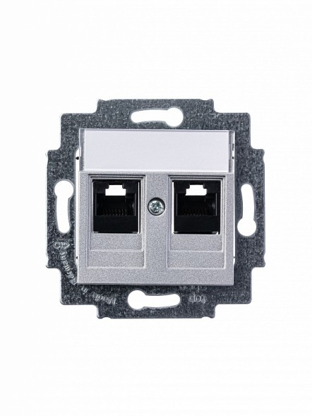 Розетка телефонная ABB Levit серебро двойная 2хRJ45 категория 5e 2CHH295118A6070 5014H-A51018 70W