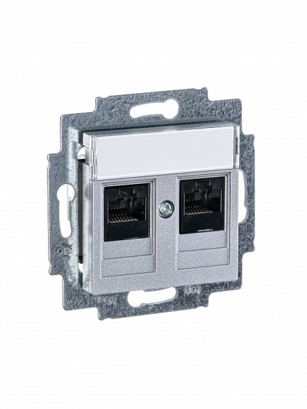 Розетка телефонная ABB Levit серебро двойная 2хRJ45 категория 5e 2CHH295118A6070 5014H-A51018 70W