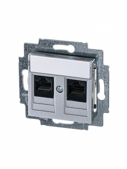 Розетка телефонная ABB Levit серебро двойная 2хRJ45 категория 5e 2CHH295118A6070 5014H-A51018 70W