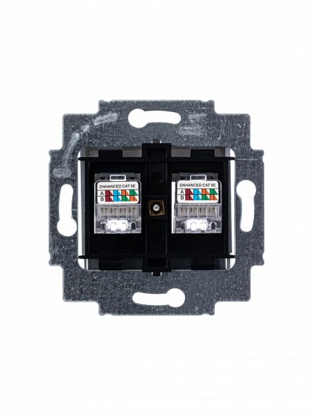 Розетка телефонная ABB Levit серебро двойная 2хRJ45 категория 5e 2CHH295118A6070 5014H-A51018 70W