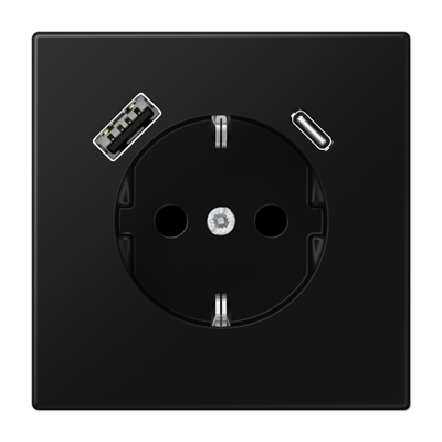 Розетка Jung LS серия матовый чёрный графит SCHUKO® с USB-интерфейсом с 1 гнездо USB типа A и 1 гнездо USB типа C LS1520-15CASWM