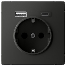 Розетка электрическая со шторками с зарядным устройством USB-A+C (Базальт) Schneider Electric Systeme Art Gallery GAL001432