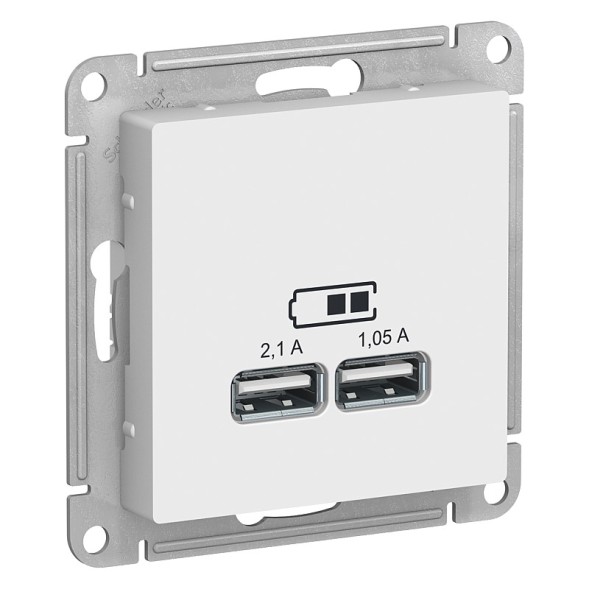 USB Розетка Schneider Electric Atlasdesign Белый 5В, 1 порт x 2,1 А, 2 порта х 1,05 А, механизм ATN000133