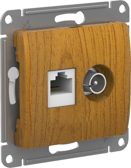 Розетка двойная ТВ + компьютерная RJ45, кат. 5Е, механизм Schneider Electric Glossa Дуб GSL000589