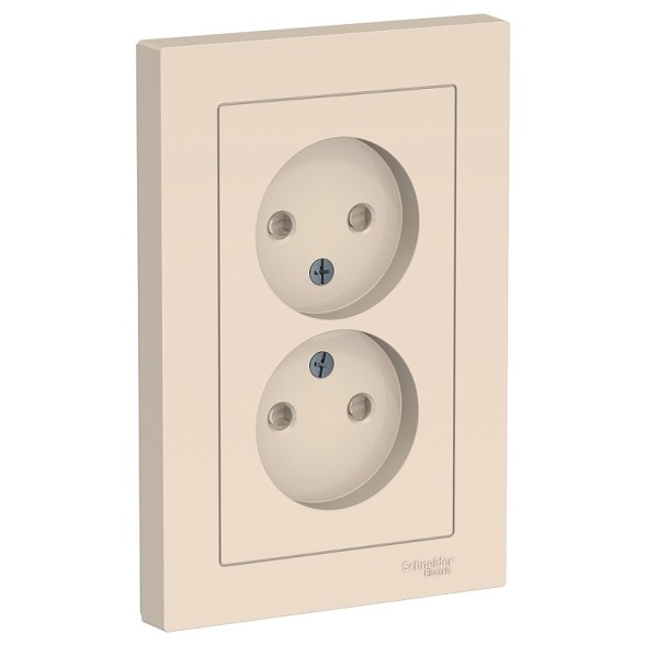 Розетка Schneider Electric Atlasdesign Бежевый двойная без заземления со шторками,16А, в сборе ATN000222