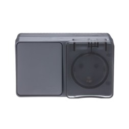 ATN544070 Atlasdesign Profi54 О/У БЛОК: РОЗTЕТКА з/к со шторками 16А 250B, ВЫКЛЮЧАТЕЛЬ 1-клав.10А, АНТРАЦИТ Schneider Electric