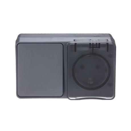 ATN544070 Atlasdesign Profi54 О/У БЛОК: РОЗTЕТКА з/к со шторками 16А 250B, ВЫКЛЮЧАТЕЛЬ 1-клав.10А, АНТРАЦИТ Schneider Electric