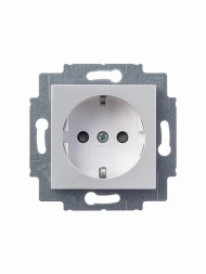 Розетка ABB Levit серый / белый с заземлением со шторками 16А 2CHH203457A6016 5520H-A03457 16W