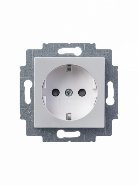 Розетка ABB Levit серый / белый с заземлением со шторками 16А 2CHH203457A6016 5520H-A03457 16W
