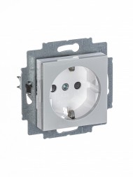 Розетка ABB Levit серый / белый с заземлением со шторками 16А 2CHH203457A6016 5520H-A03457 16W