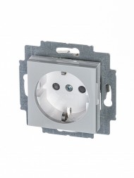 Розетка ABB Levit серый / белый с заземлением со шторками 16А 2CHH203457A6016 5520H-A03457 16W