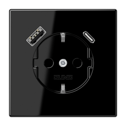 Чёрный Розетка Jung LS серия черная SCHUKO® с USB-интерфейсом с 1 гнездо USB типа A и 1 гнездо USB типа C LS серия черная LS1520-15CASW