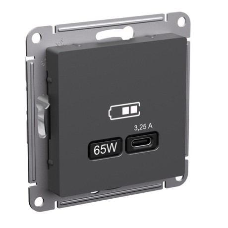 ATN001427 Atlasdesign USB РОЗЕТКА тип-С 65Вт высокоскор.заряд. QC, PD, механизм, БАЗАЛЬТ Schneider Electric