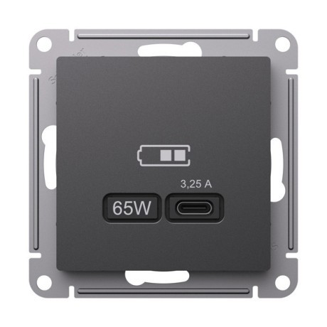 ATN001427 Atlasdesign USB РОЗЕТКА тип-С 65Вт высокоскор.заряд. QC, PD, механизм, БАЗАЛЬТ Schneider Electric