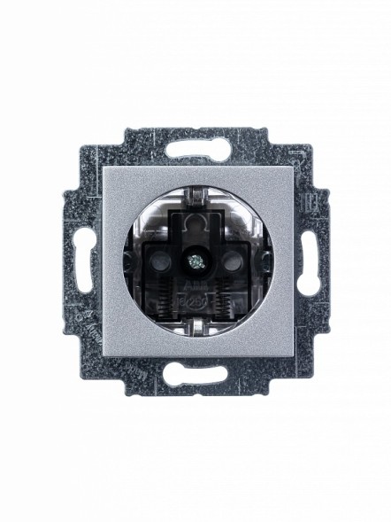Розетка ABB Levit серебро / дымчатый чёрный с заземлением со шторками 16А 2CHH203457A6070 5520H-A03457 70W