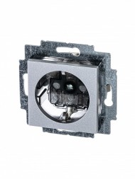 Розетка ABB Levit серебро / дымчатый чёрный с заземлением со шторками 16А 2CHH203457A6070 5520H-A03457 70W