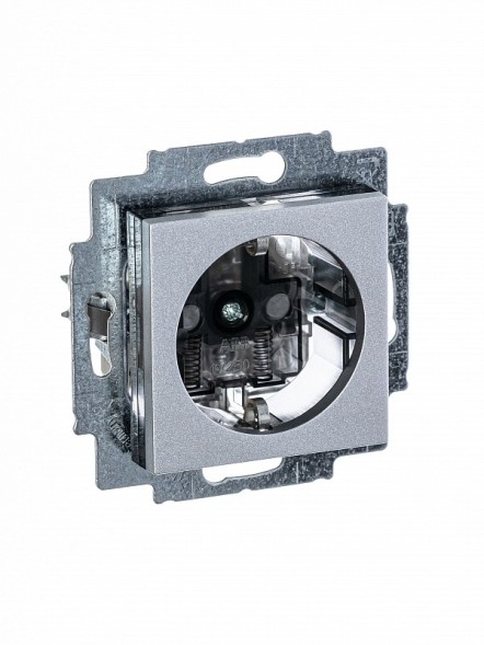 Розетка ABB Levit серебро / дымчатый чёрный с заземлением со шторками 16А 2CHH203457A6070 5520H-A03457 70W