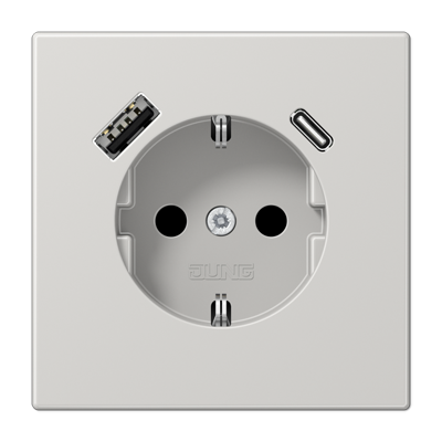 Розетка Jung LS серия светло-серый SCHUKO® с USB-интерфейсом с 1 гнездо USB типа A и 1 гнездо USB типа C LS серия светло-серый LS1520-15CALG