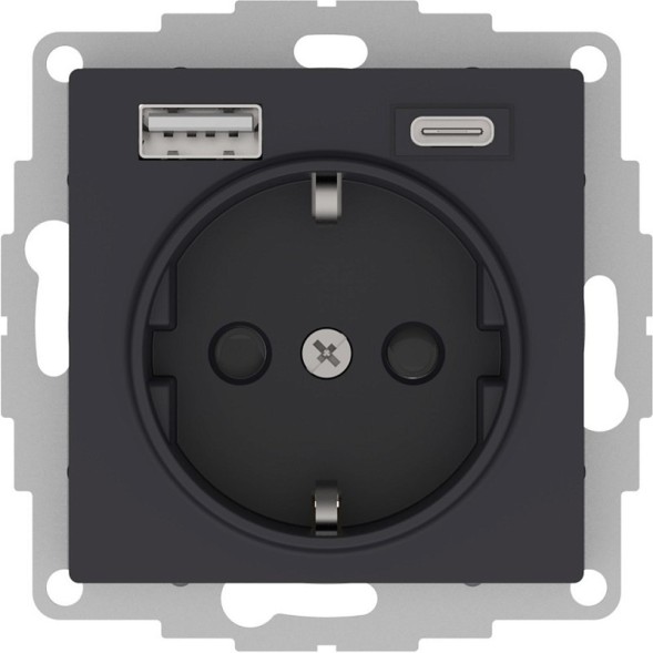 РОЗЕТКА 16А c 2 USB A+С, 5В/2,4А/3,0А, 2х5В/1,5А, механизм, КАРБОН AtlasDesign Schneider Electric ATN001032