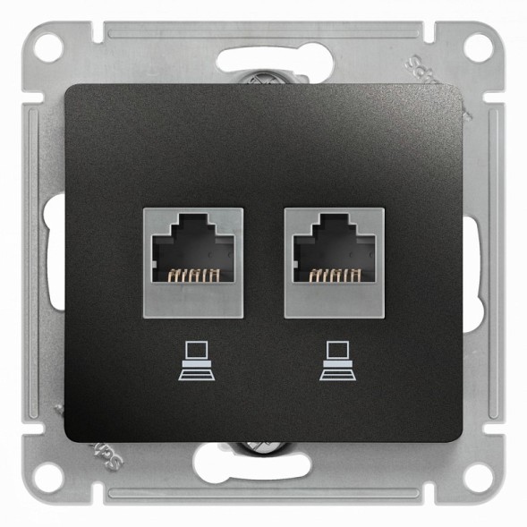 Розетка двойная компьютерная RJ45+RJ45, кат.5E, механизм Schneider Electric Glossa Антрацит GSL000785KK
