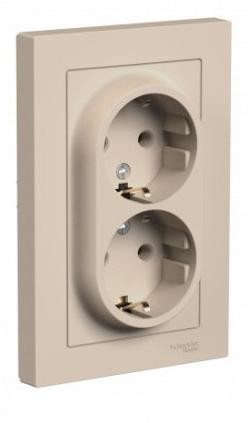 ATN001224 Atlasdesign РОЗЕТКА двойная без заземления,16А, в сборе, Песочный Schneider Electric