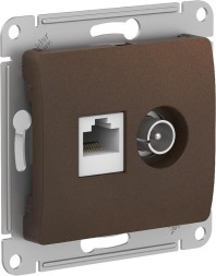 Розетка двойная ТВ + компьютерная RJ45, кат. 5Е, механизм Schneider Electric Glossa Шоколад GSL000889